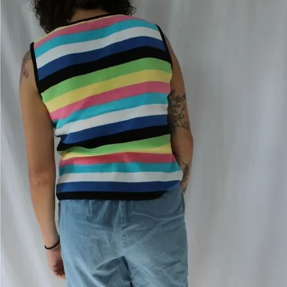 100% Cotton Colorful Striped Vintage Hampshire Studio Tank top size Medium - Picture 4 of 8